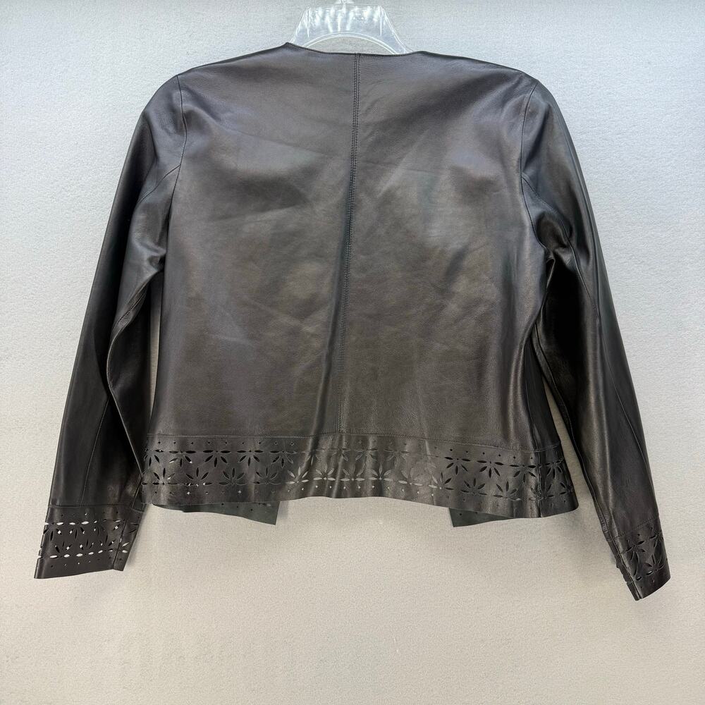 Doncaster Leather Jacket Women's 10 Black Open Leather Laser Cut Trim Lined EUC - Picture 7 of 12